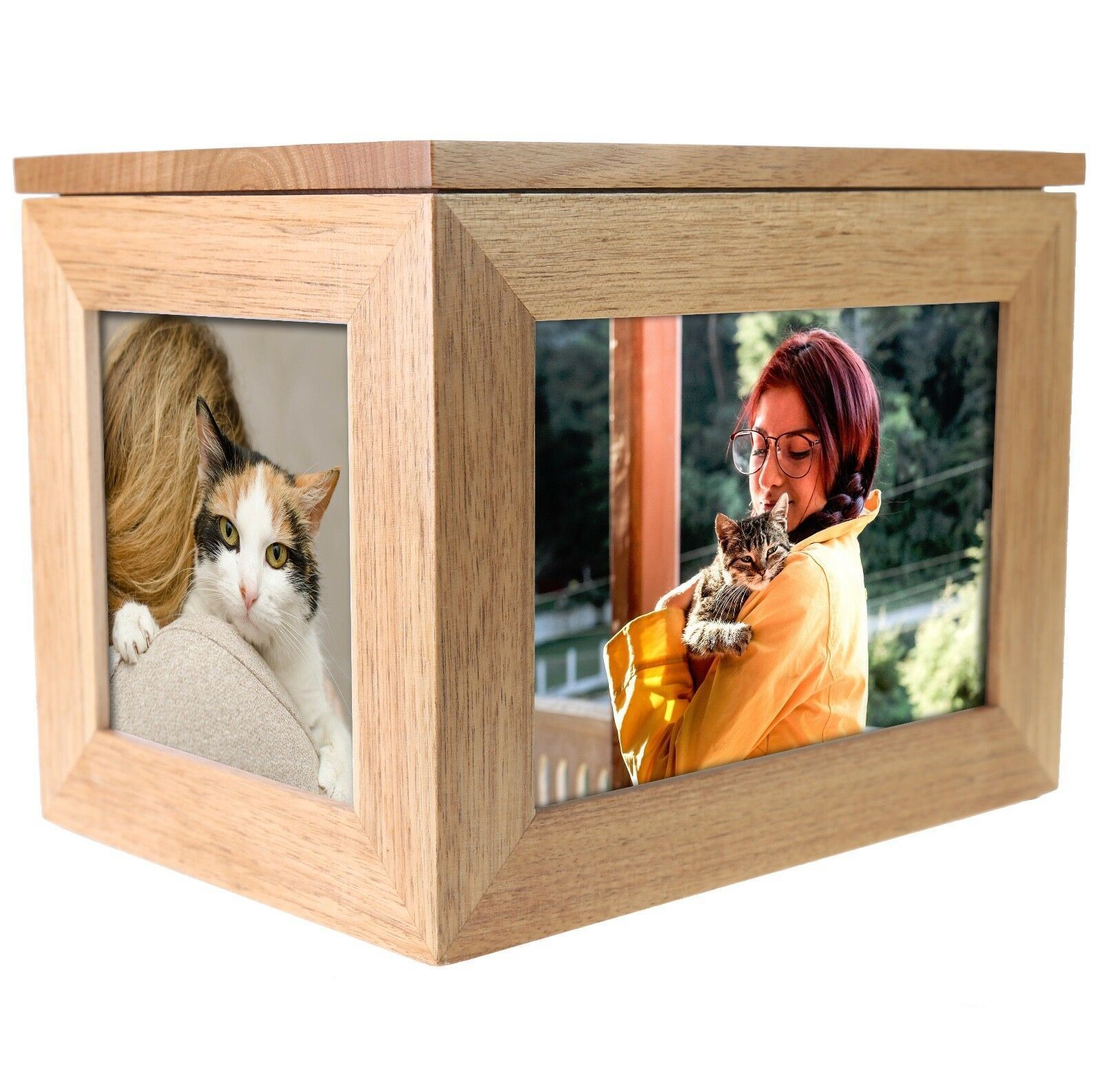 Deceased Cat & Kitten Large Oak Keepsake Photo Frame Memorial Remembrance Box