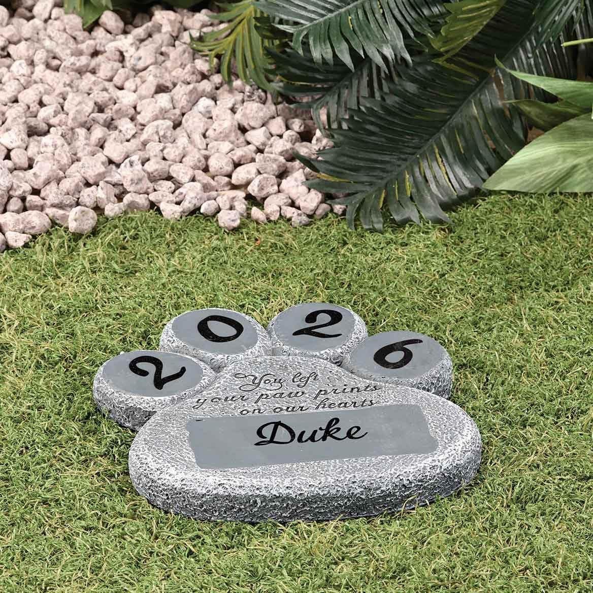 Pet Memorial Garden Stone Personalized NAME YEAR Dog Cat Paw Print Grave Marker