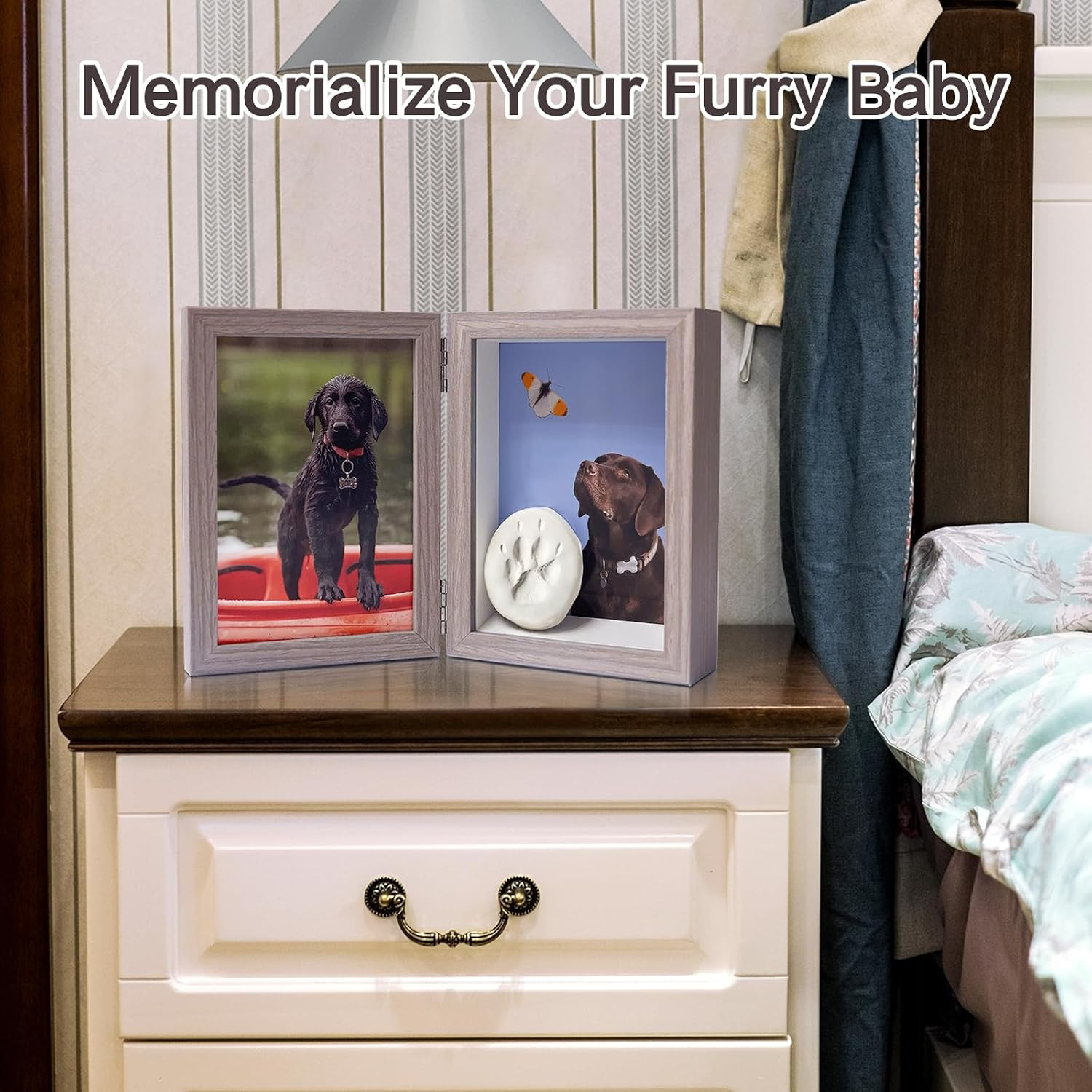 5X7 Pet Memorial Picture Frame Shadow Box for Dogs and Cats Frame Keepsake for 3