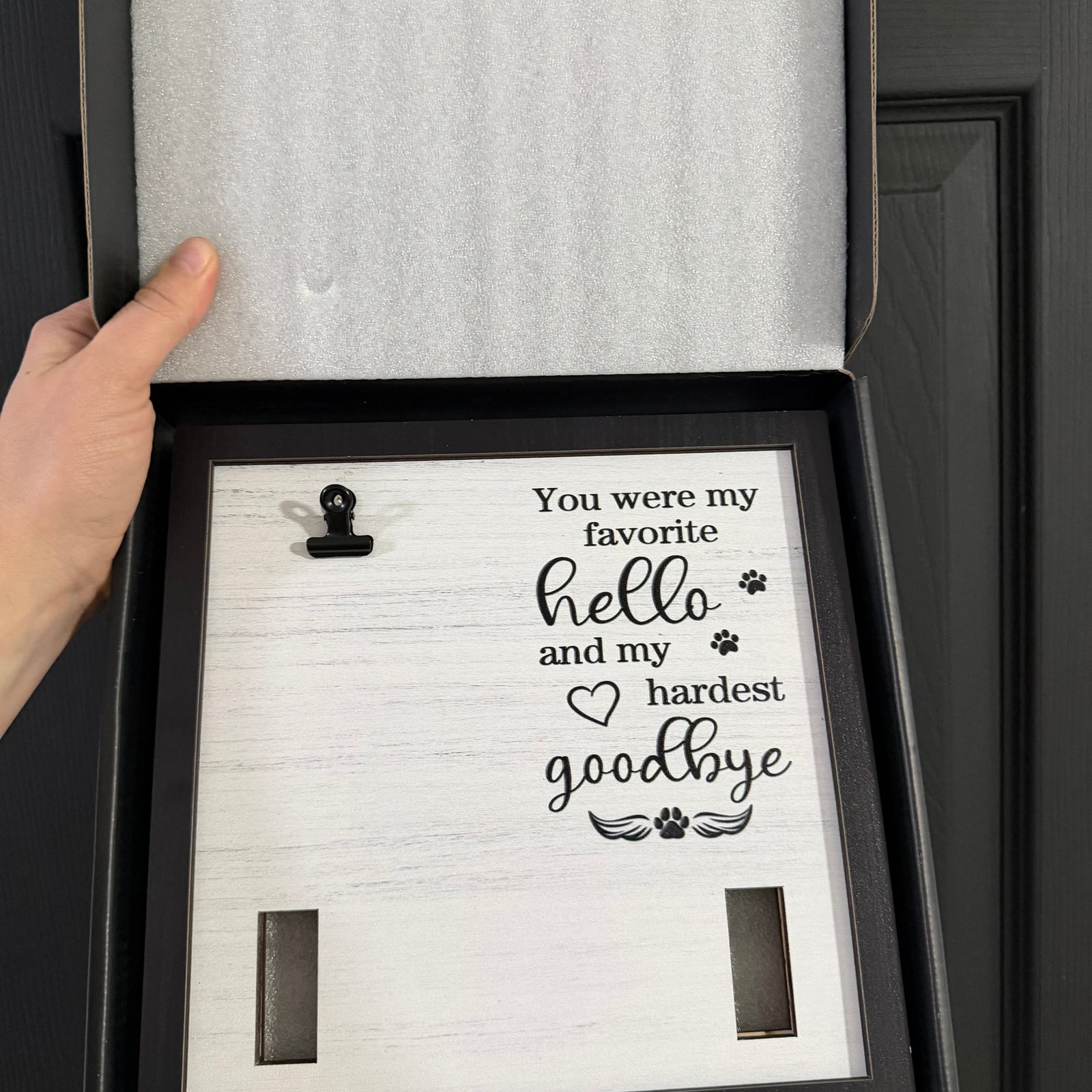 Wooden Pet Memorial Picture Frame with Collar Holder – “You Were My Favorite Hel