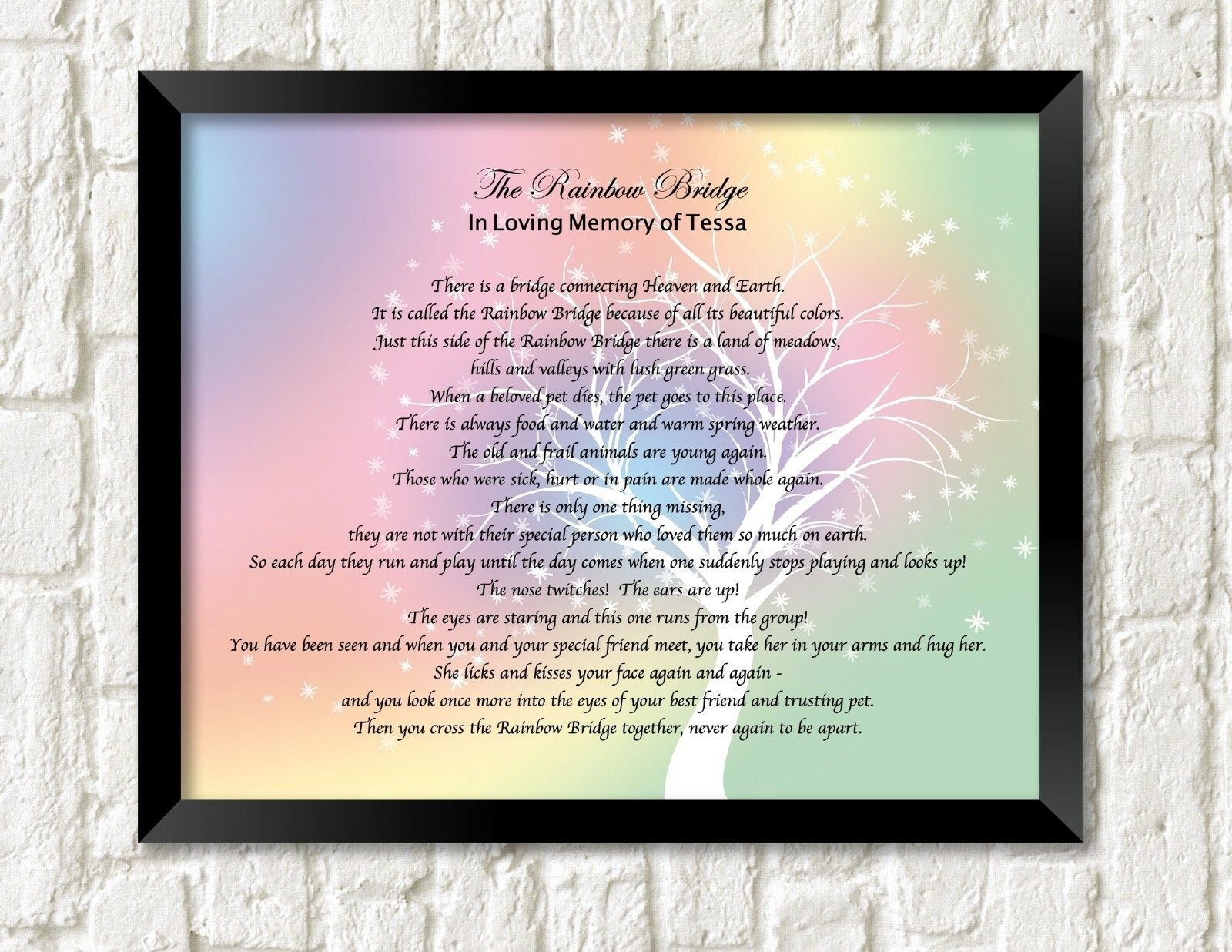 Pet Memorial Poem RAINBOW BRIDGE Personalized UNFRAMED Art Print Gift Dog, Cat
