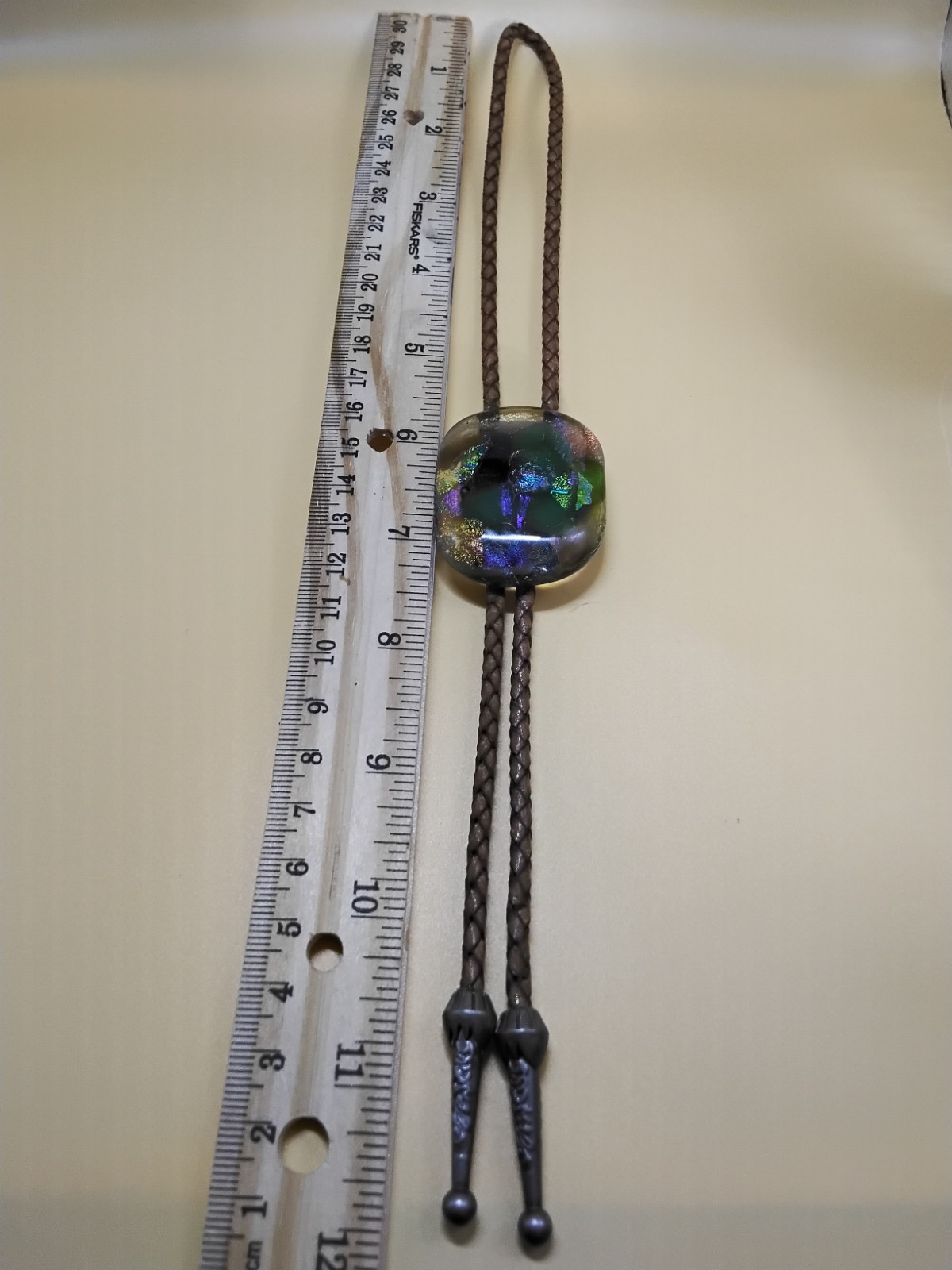 Dichroic Bolo for Pet Cremation Urn | Memorial Bolo | Tan Genuine Leather