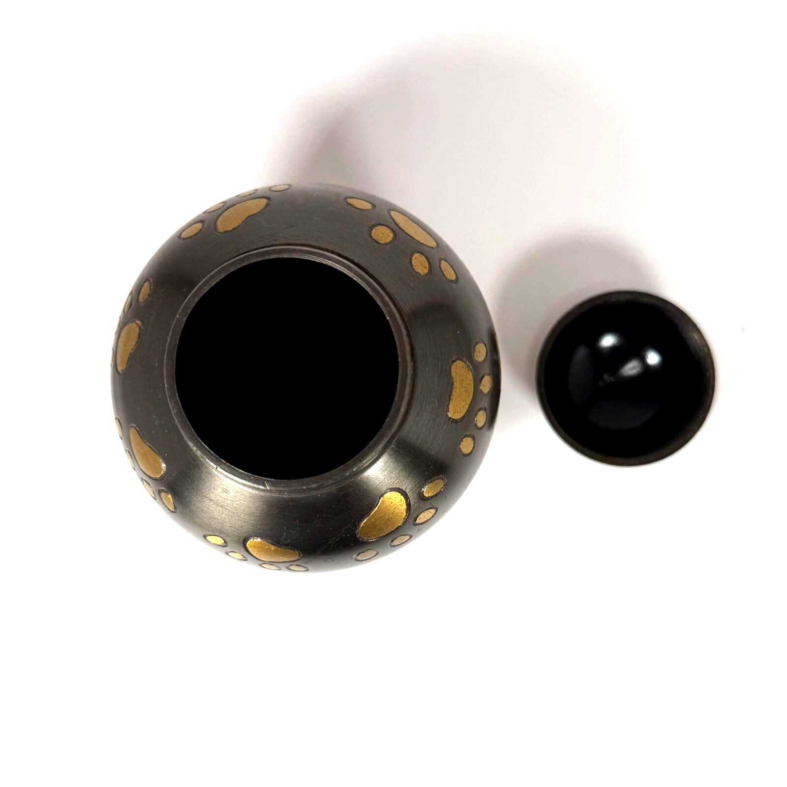 Pet Urn Metal 5 1/2″ tall Paw Prints Gray and Gold Cremation Ashes NWOT
