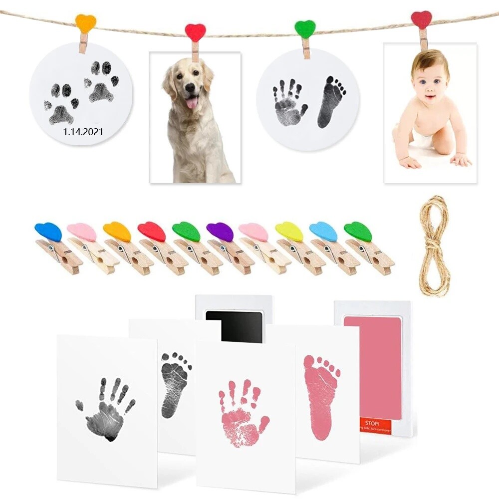 With A Photo Frame Dog Cat Baby Handprint Footprint Pad Paw Print Ink Kit Pad