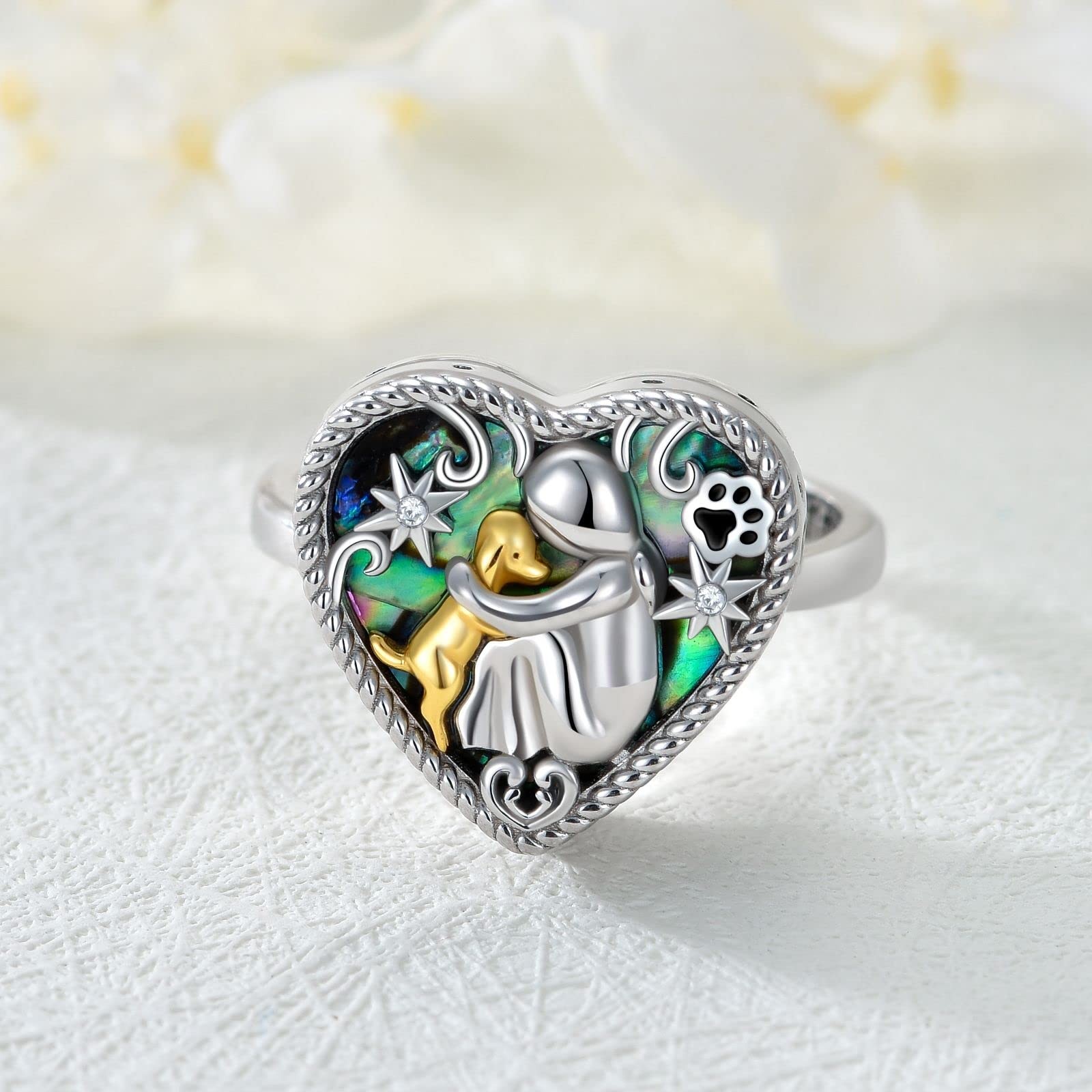 Aoboco Sterling Silver Dog Urn Ring For Ashes Dog Memorial Keepsake Cremation