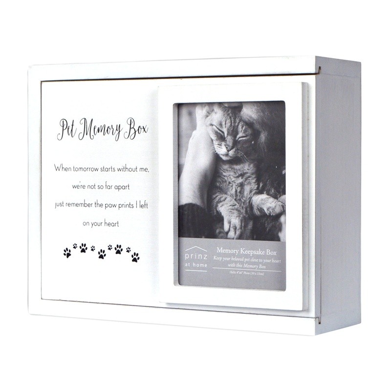 Pet Keepsake Memory Box Cat Remembrance Photo Display Slide Lid Paw Prints New