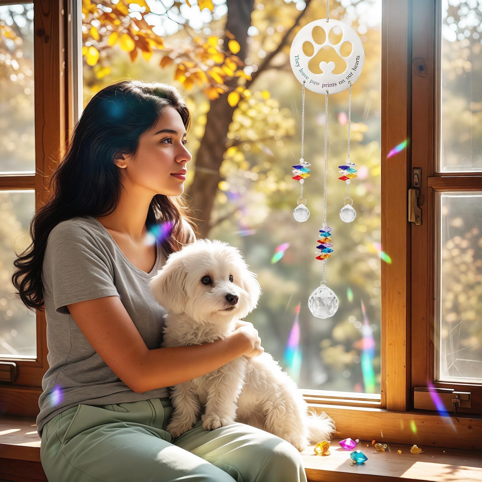 Emibele Pet Memorial Suncatcher with Paw Print, Dog Memorial Gifts for Loss o…