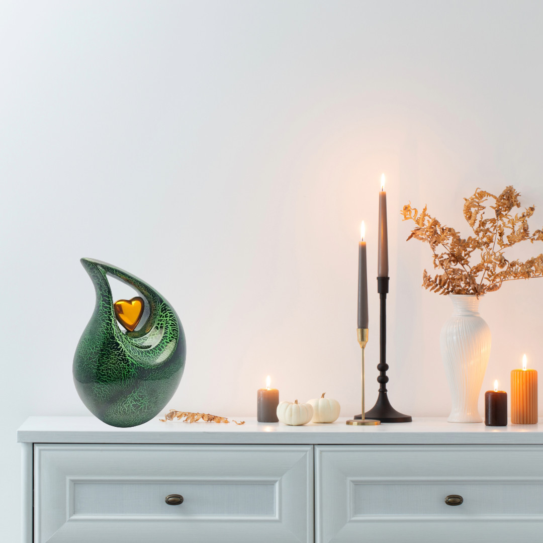 Large Emerald Green Teardrop Cremation Urn for Human Ashes Adult Male Female