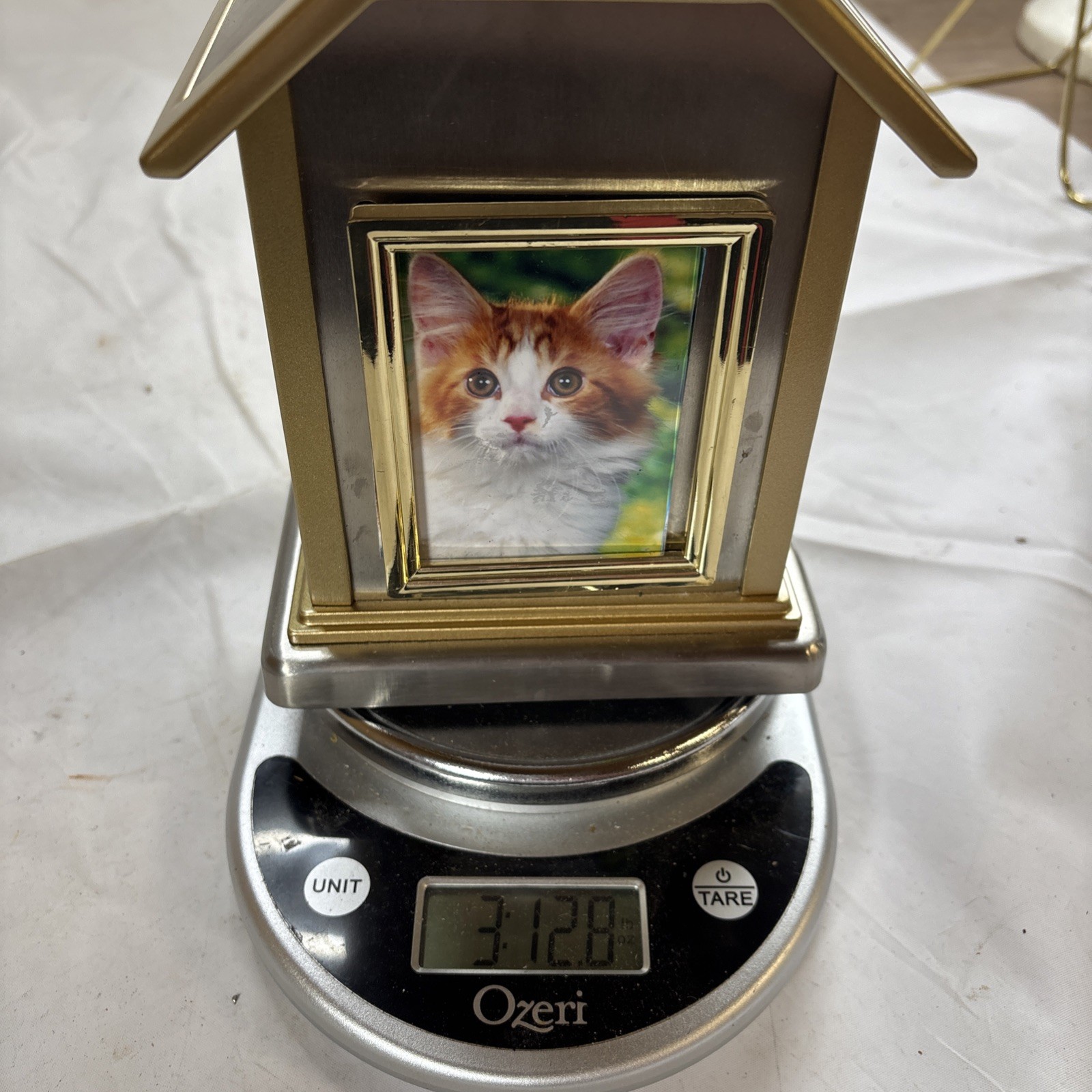 Pet Urn Brushed Chrome and Gold Color Trim Dog / Cat Cremation Urn Cross Journey