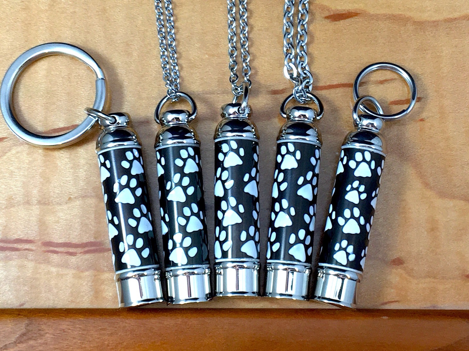 Mens Pet Cremation Necklace Pendant Urn for Ashes LARGE Vial Dog Cat Paw Prints