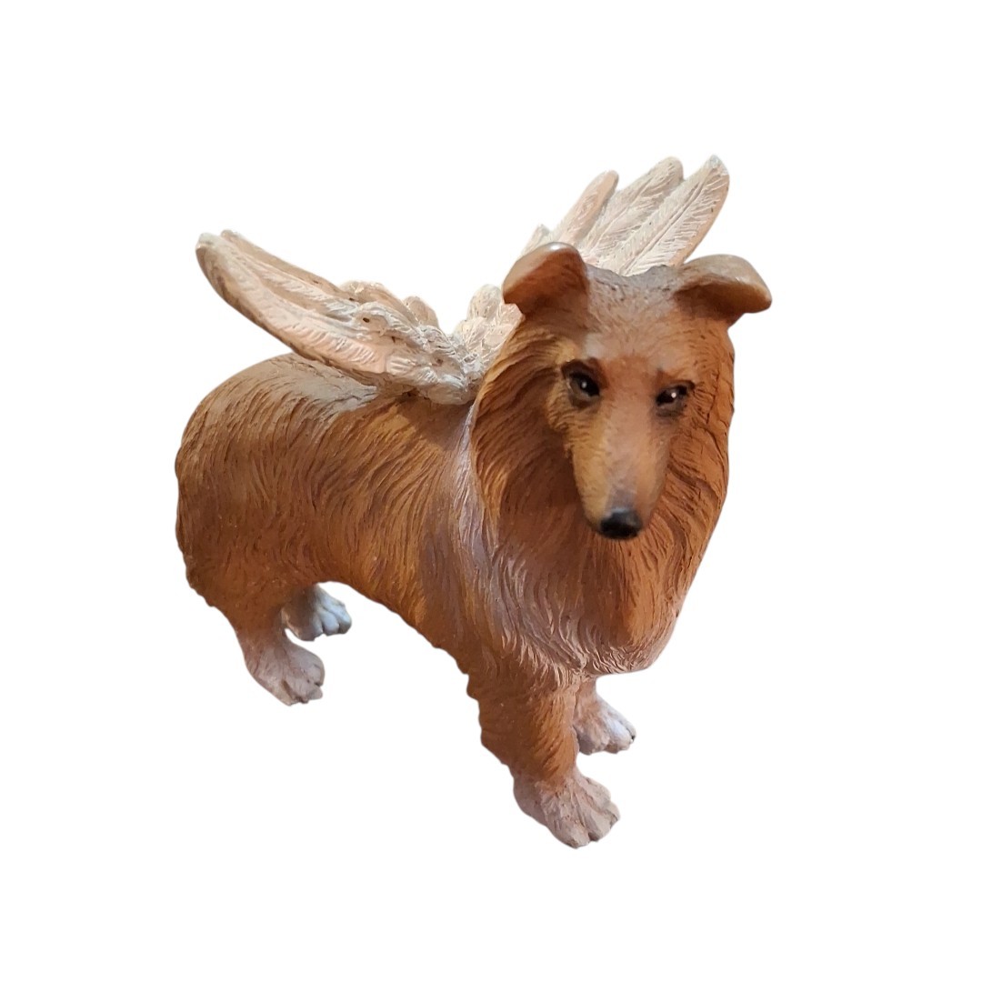 Angel Wings Grave Collie Dog Puppy Memorial Pet Marker Statue Figurine 4″x4″