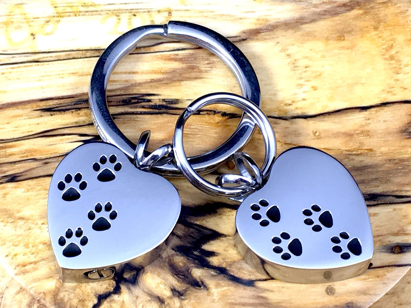Pet Cremation Pendant Urn Keychain 1″ Key Ring for Ashes Dog Cat Paw Print Heart