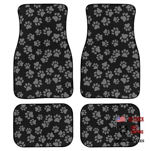 Paw Print Car Floor Mats Carpet Universal Abstract Cat or Dog Black Grey