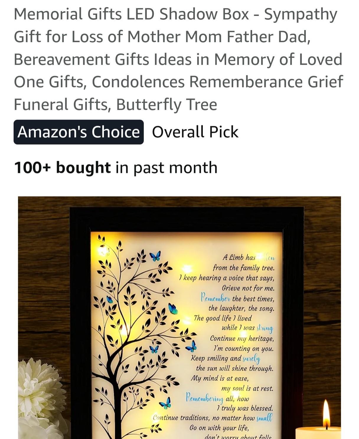 Memorial Gifts LED Shadow Box – Sympathy Gift Loss of Mother Mom Father Dad M2
