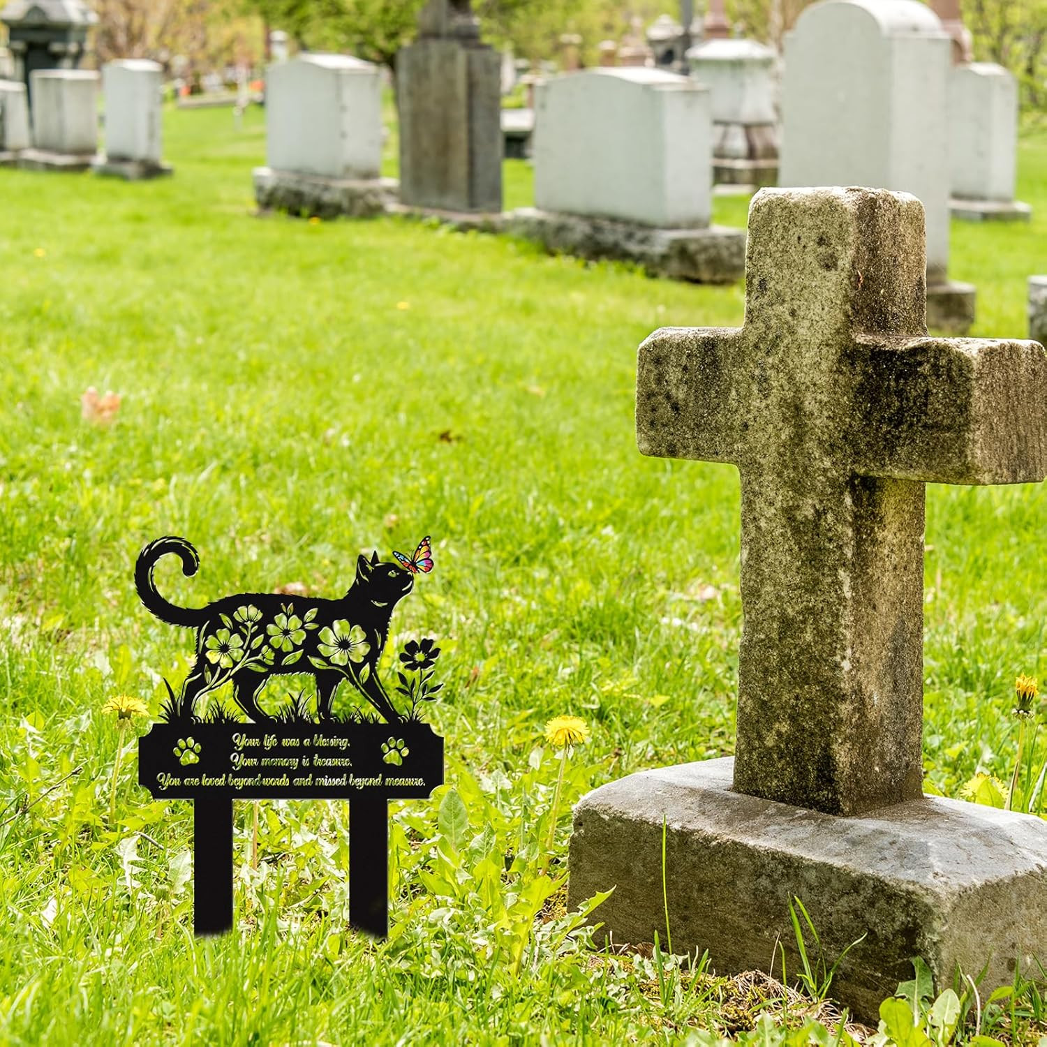Cat Grave Markers Outdoor, Mental Pet Cat Memorial Gift Decorations Outdoor, Pet
