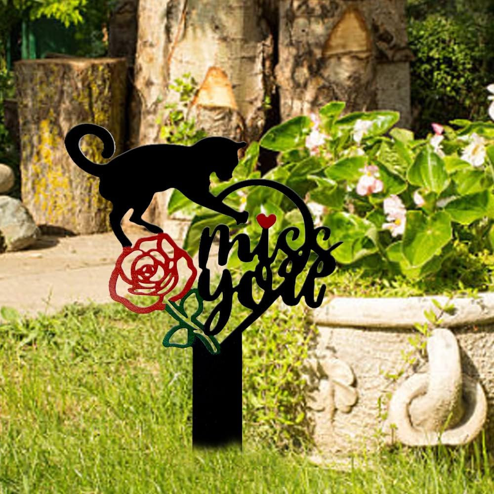 Memorial Grave Markers Metal Pet Memorial Stake Cat Memorial Sign,Miss You Sign