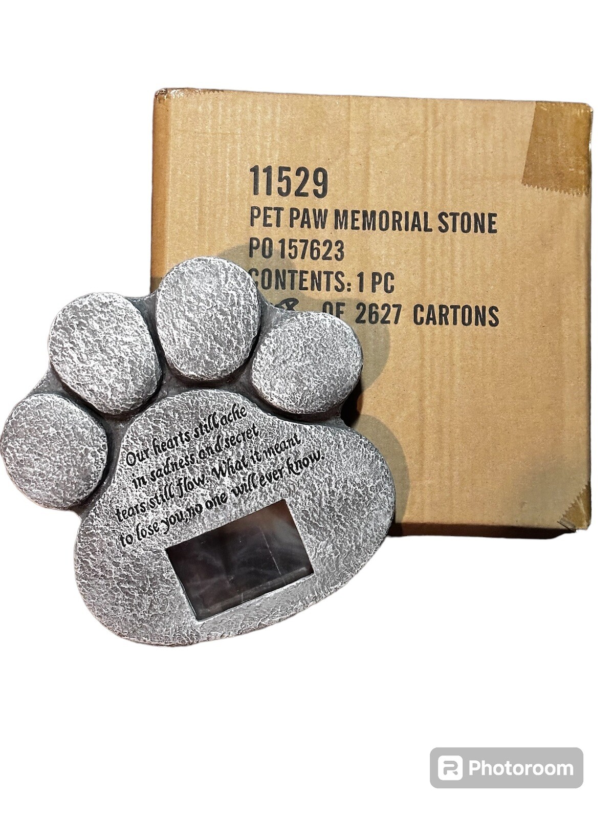 Paw Print Memorial Stone Marker Plaque W/ Sympathy Poem, 3”x2” Picture Slot NEW