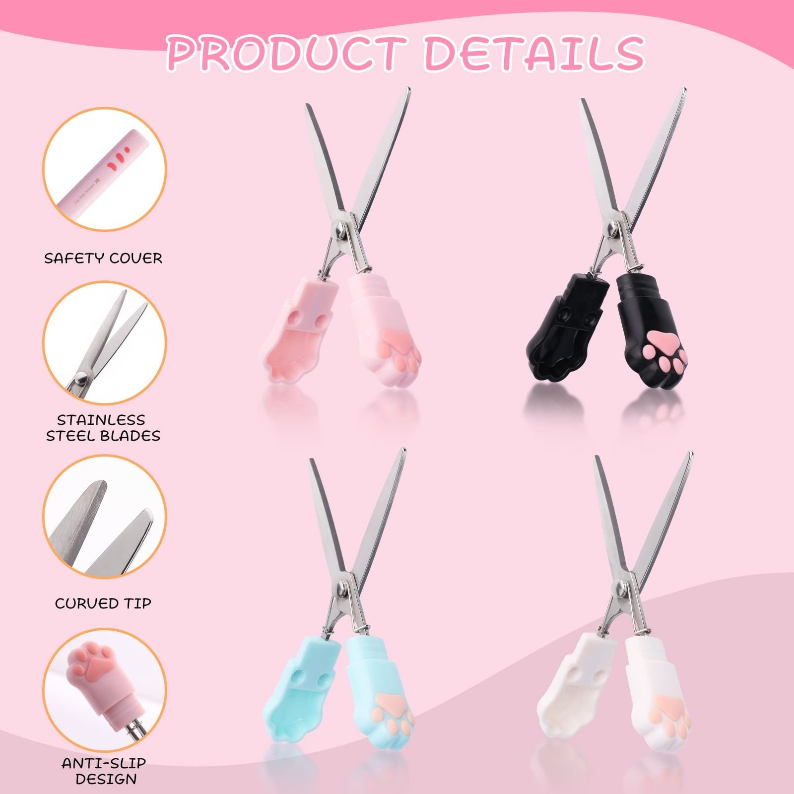 4 Cute Mini Cartoon Cat Paw Stainless Steel Craft Scissors, Folding Stationer…