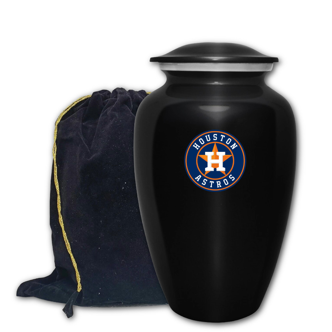 Large Houston Astros Baseball Theme Cremation Black Urn Adult Human Ashes w/Bag