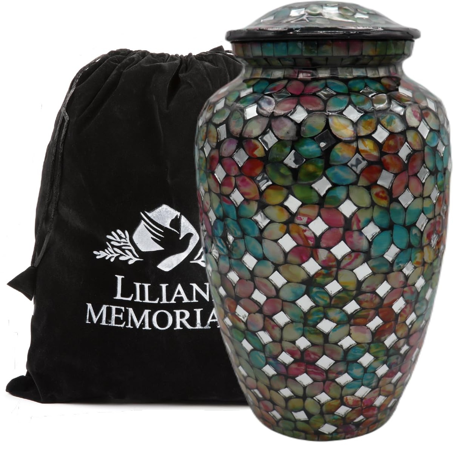 Mosaic Glass Cremation Urn – Hand Made Funeral Urn for Human Ashes – Large Ad…