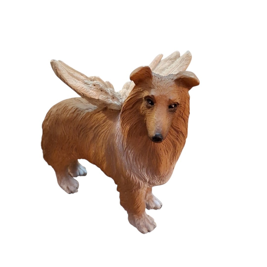 Angel Wings Grave Collie Dog Puppy Memorial Pet Marker Statue Figurine 4″x4″