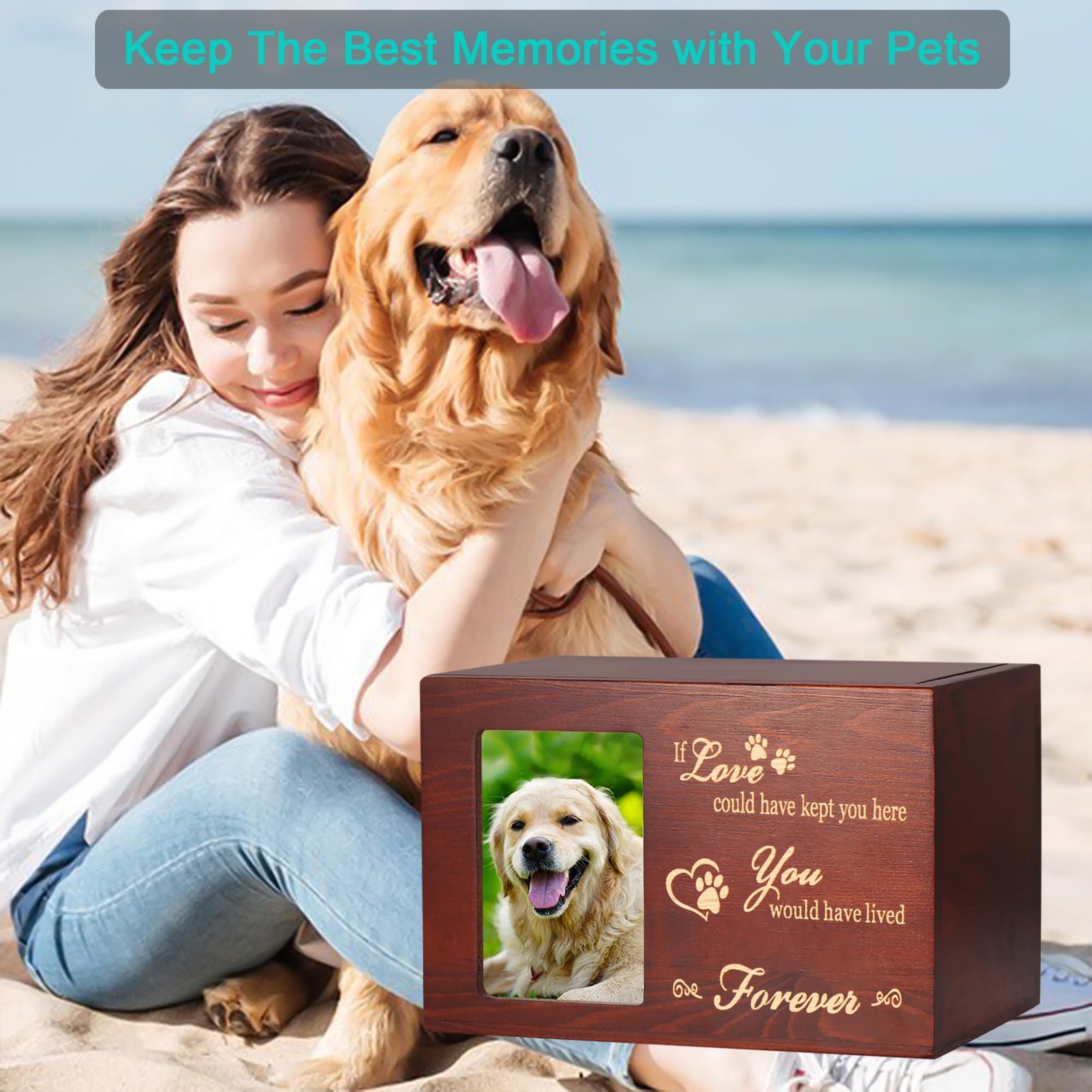 Pet Memorial Urns for Dog or Cat Ashes, Large Wooden Funeral Large, Natural