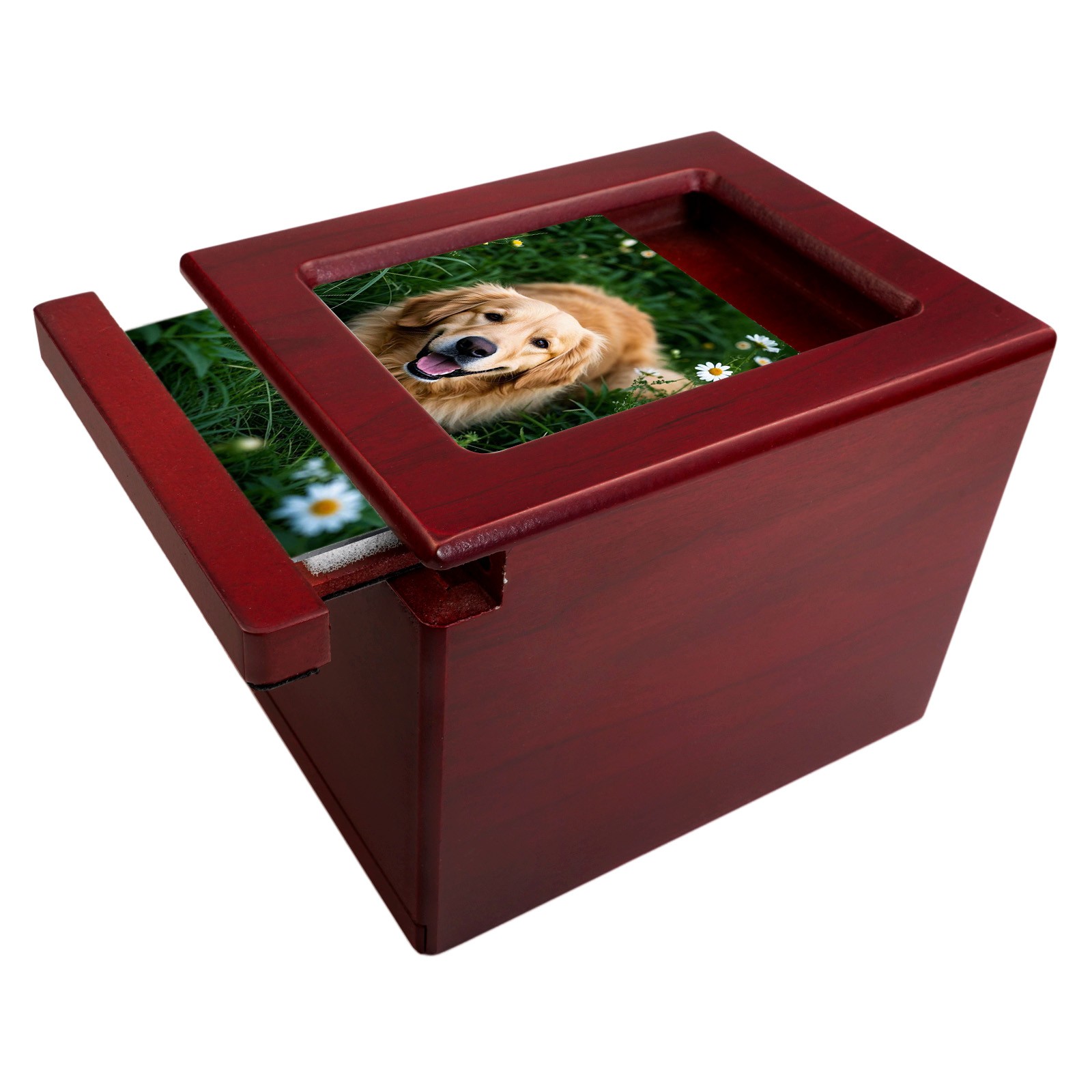 Red Wooden Funeral Cremation Urn with Photo Frame For Dogs And Cats 3.9*3.6in