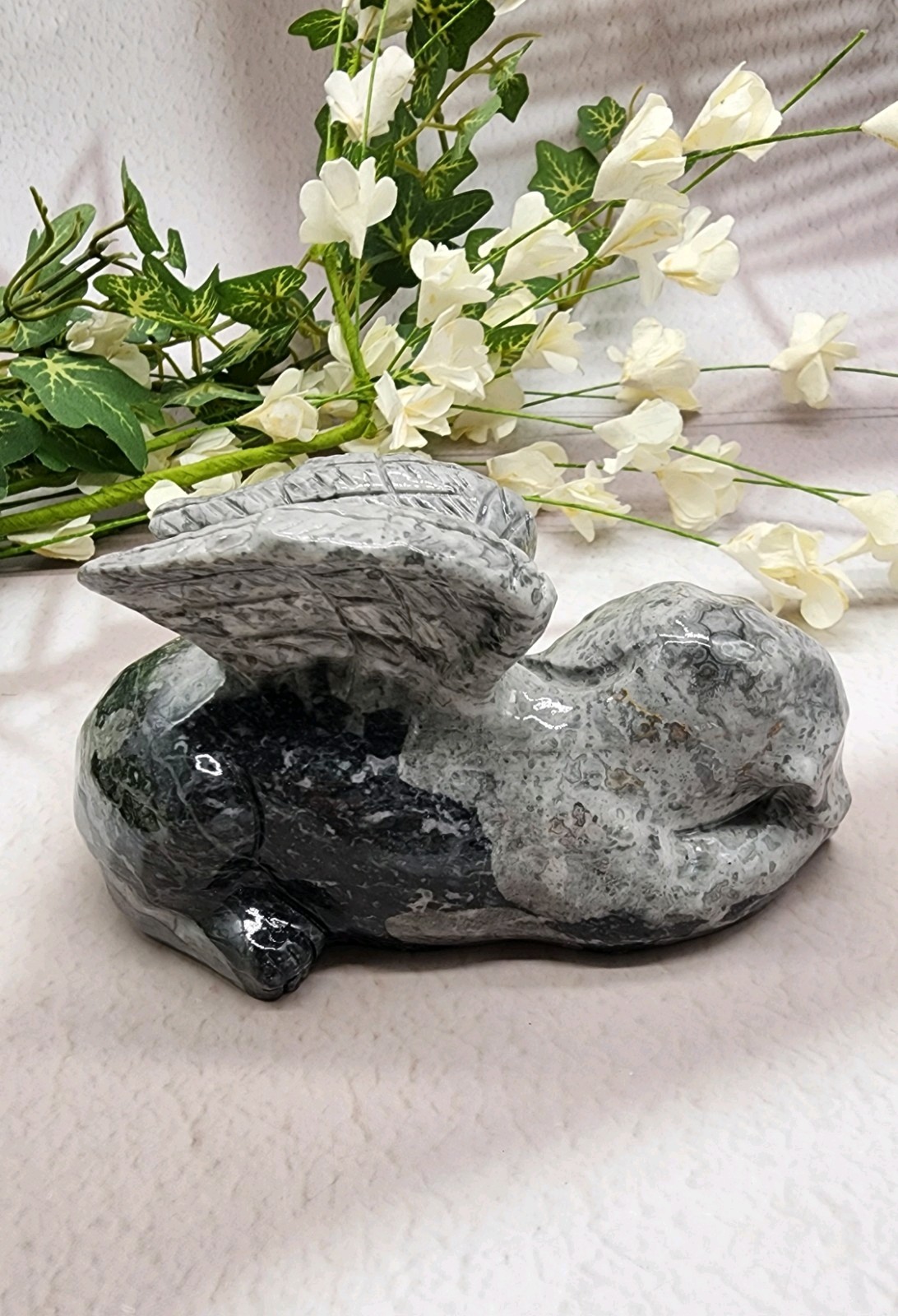 Picasso Jasper, Winged Angel Dog, Pet Memorial, Pet Loss Gift, Gemstone Carving