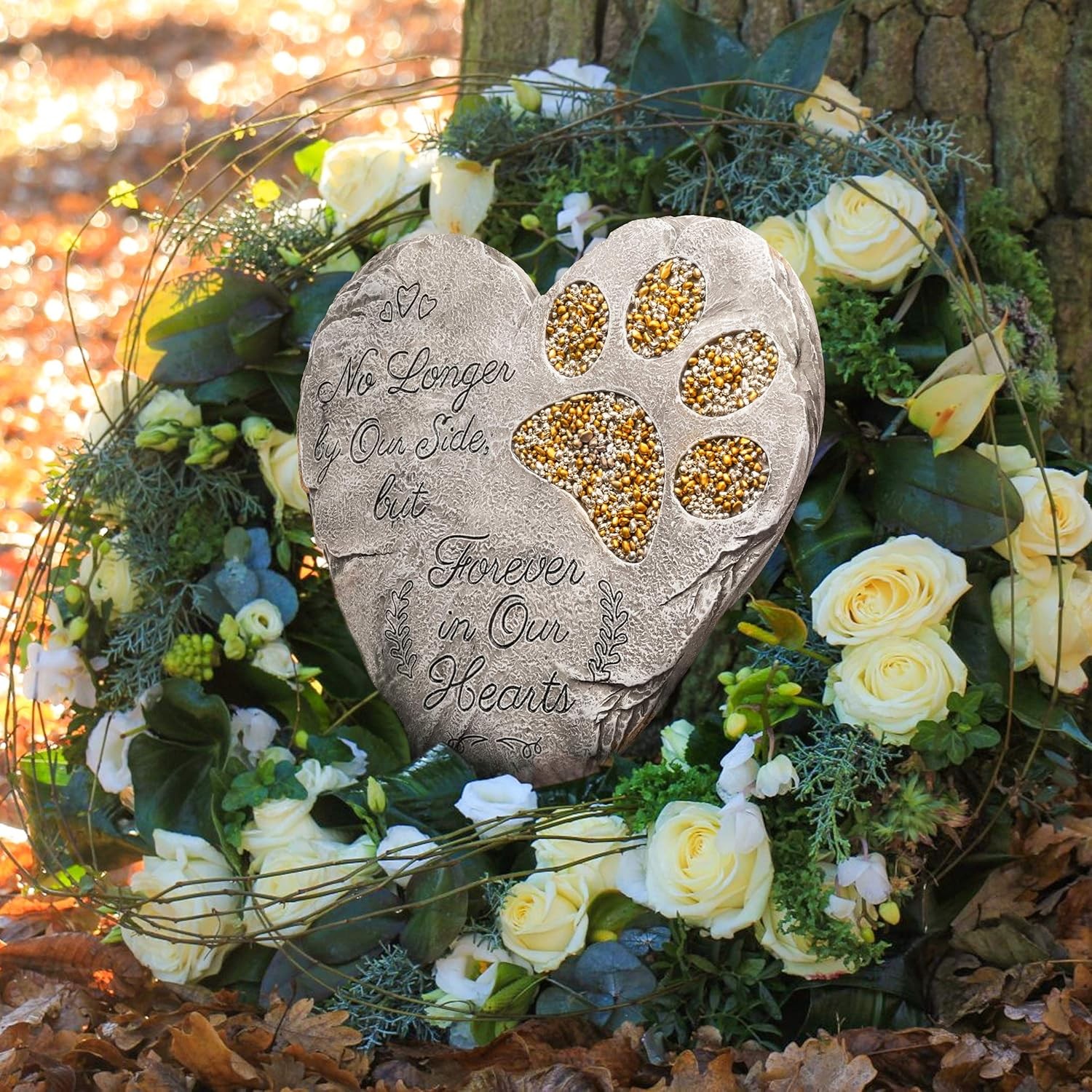 Dog Memorial Stone Heart Shaped Pet Loss Sympathy Gift Garden Grave Marker