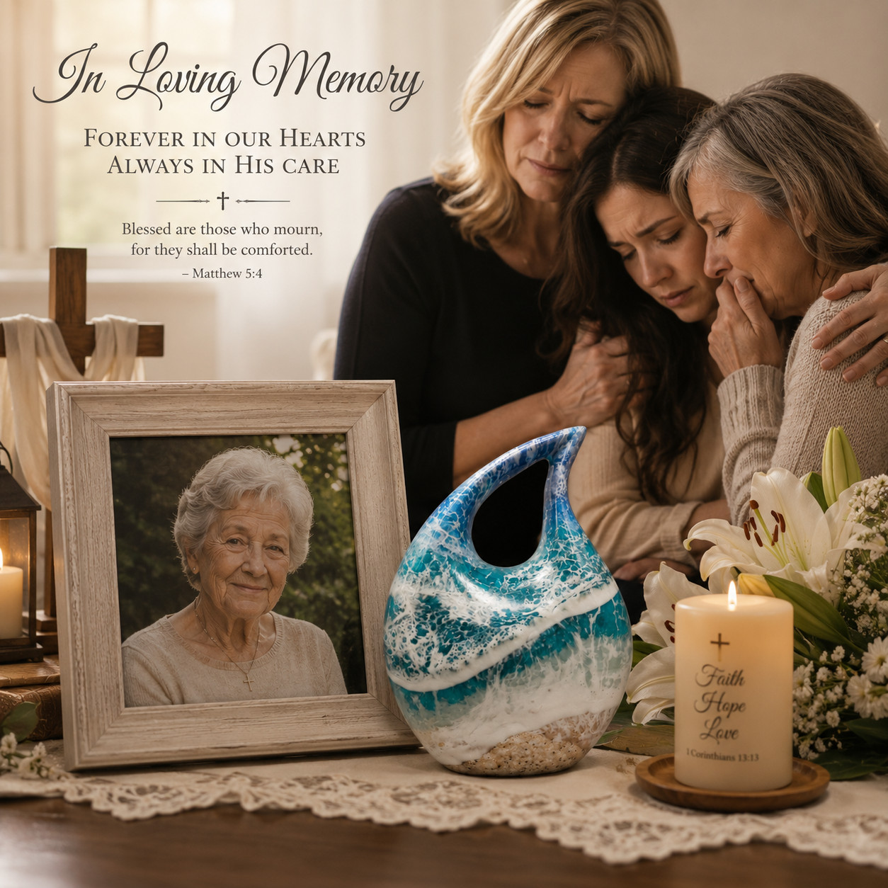 Medium Sea Art Teardrop Cremation Urn for Human Ashes 120 Cu In Female Urns