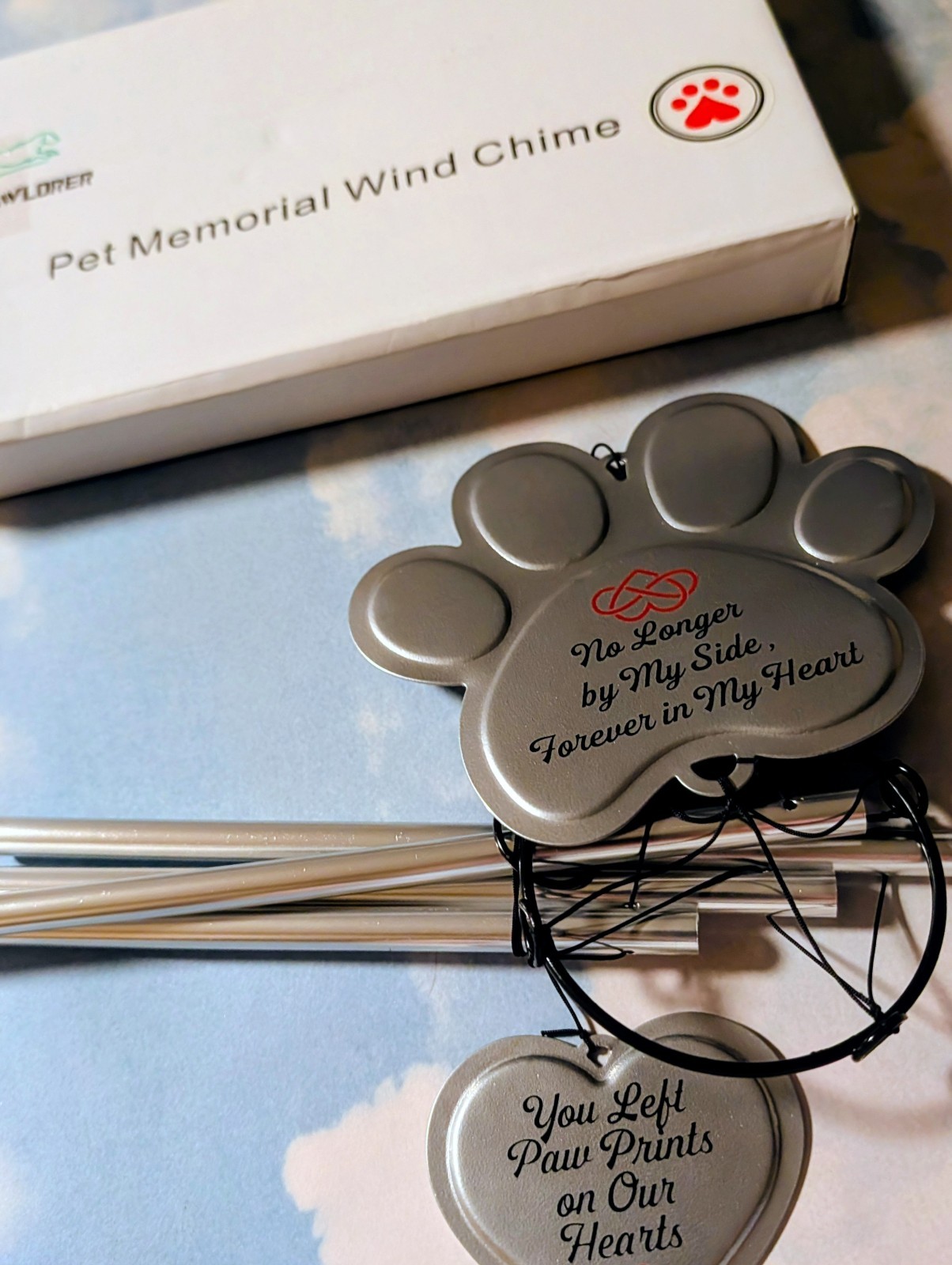 Pet Memorial Wind Chime Metal Pawprint Remembrance Gift