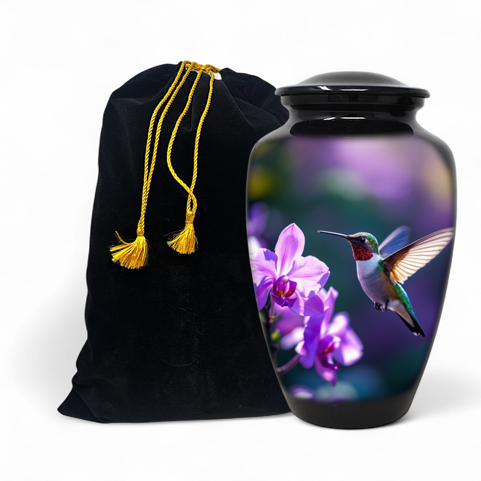 Adult Cremation Urn for Human Ashes Large 10.5″ Hummingbird Flower Urn 190ci