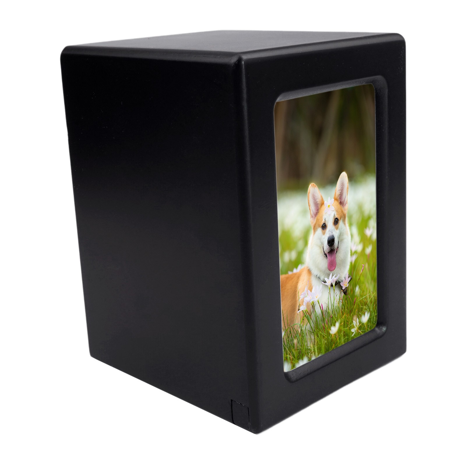 Black Wooden Funeral Cremation Urn with Photo Frame For Dogs And Cats 4.3*4.1in