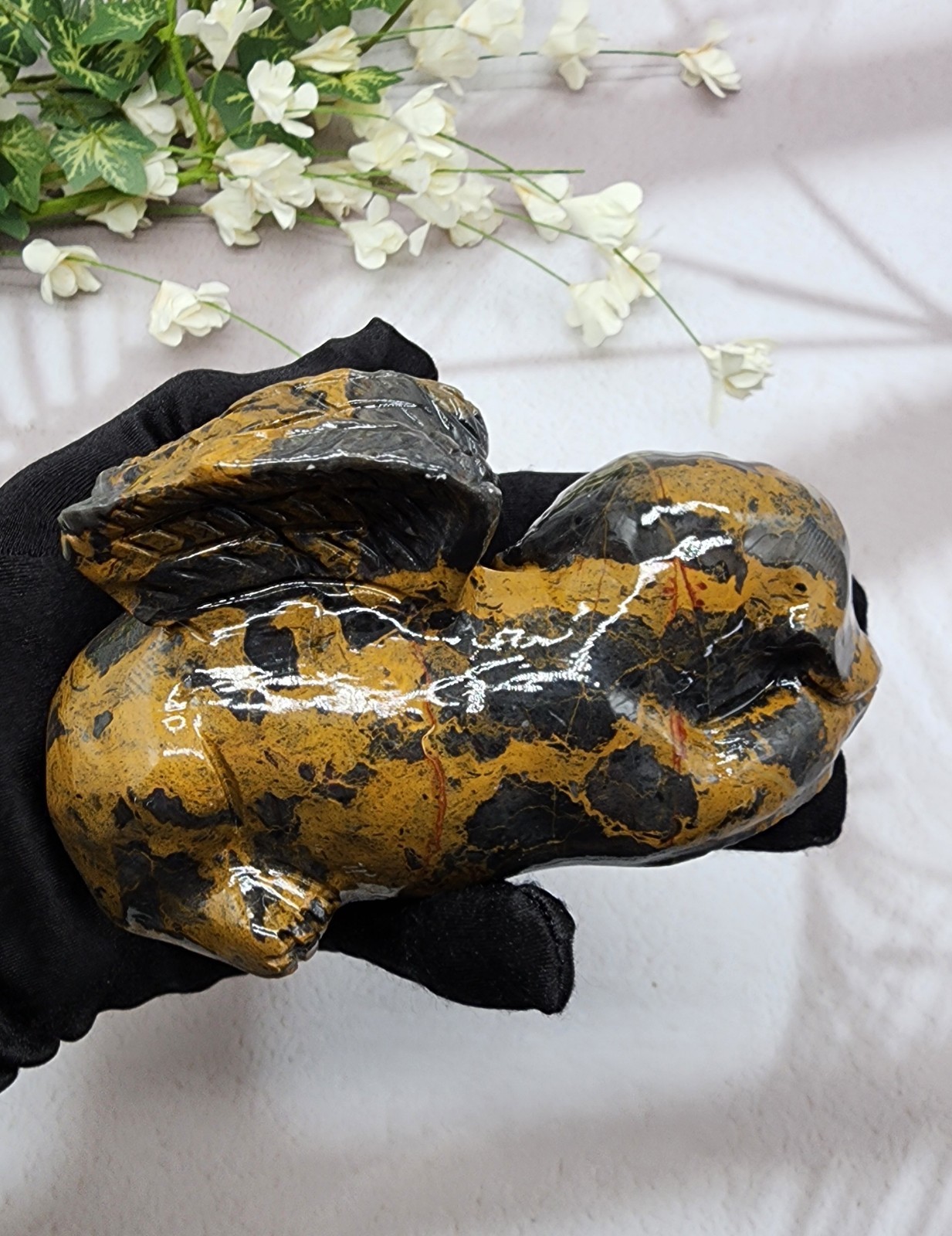 Mountain Jasper Winged Angel Dog – Pet Memorial Statue, Gemstone Pet Loss Gift