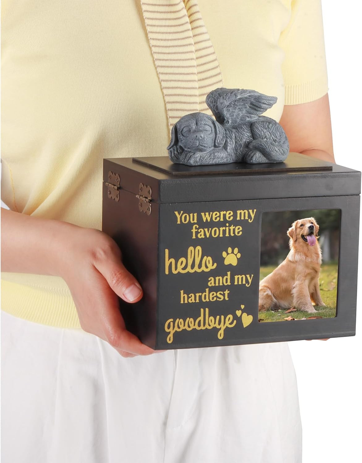 Large Dog Urn for Ashes, Black Wooden Pet Keepsake with Photo Frame, Memory Box