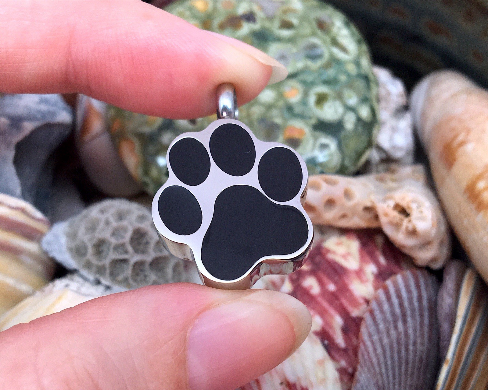 Pet Cremation Pendant Urn Keychain 1″ Key Ring for Ashes Dog Cat Paw Print