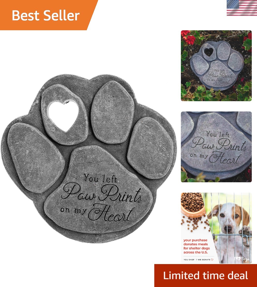 Heartfelt Pet Memorial Stone – Waterproof ‘You Left Paw Prints On My Heart’ 8″