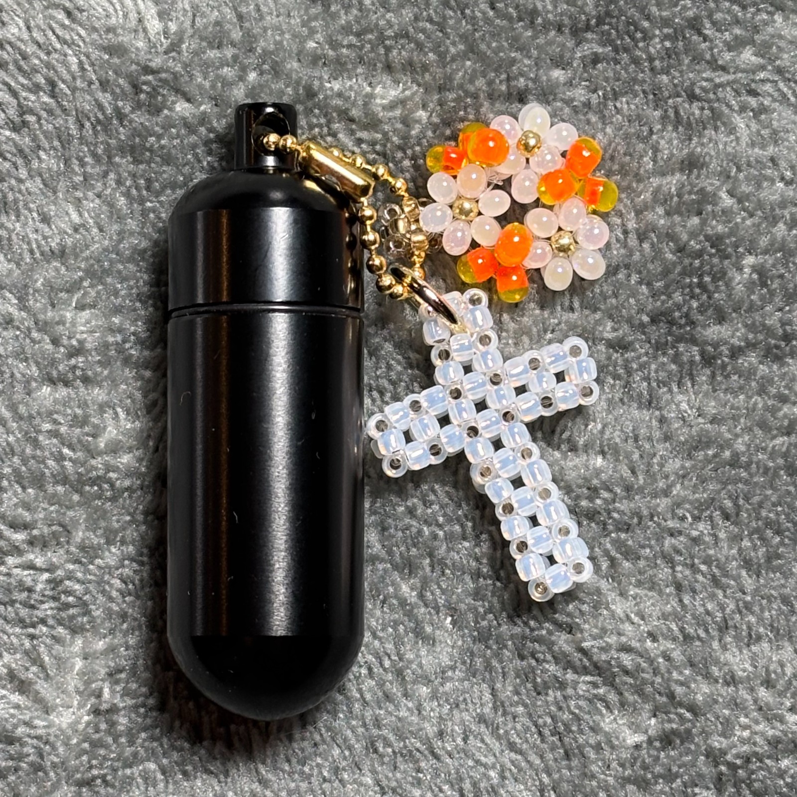 Cremation Ashes Keychain – Cremation Keepsake(white cross and orange ornaments)