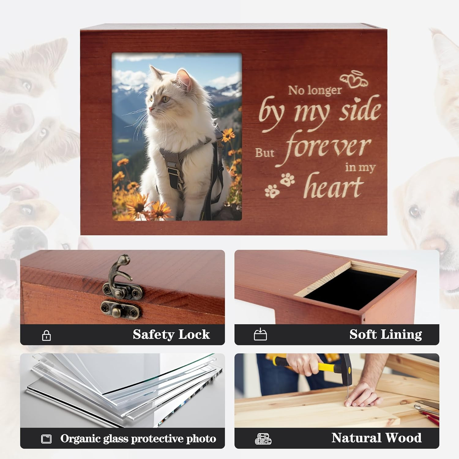 Wooden Pet Memorial Urn with Photo Frame – Keepsake Box for Dog & Cat Ashes