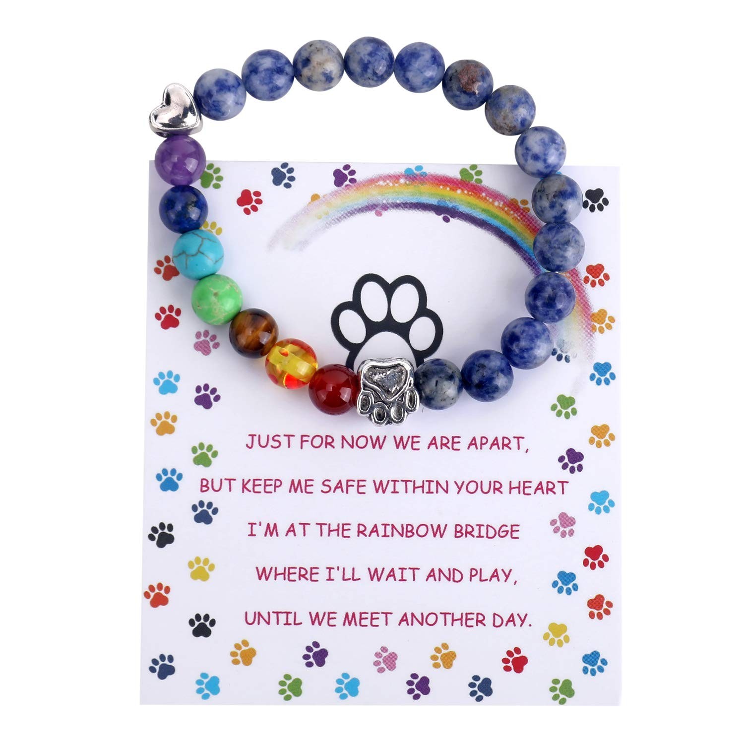 Pet Memorial Gifts, Rainbow Bridge Bracelet for Beloved Dog Cat, 8MM Mixed Co…