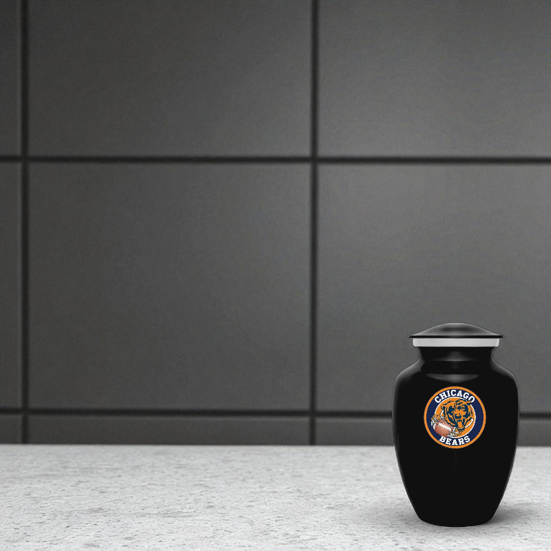 Chicago Bears Football Style Cremation Urn Adult Ashes Black Metal 8 Inch Urns