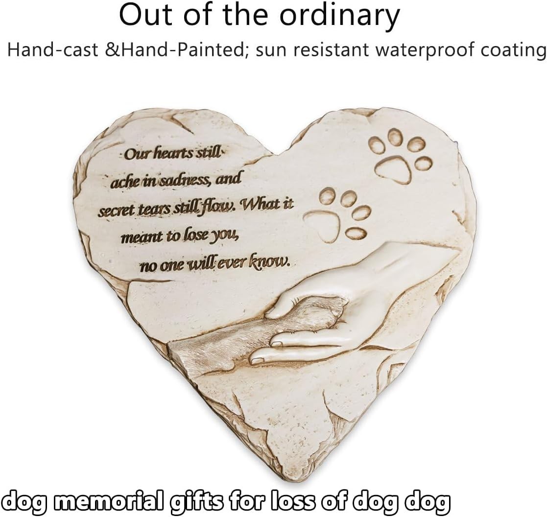 Heart-Shaped Dog Memorial Stone – Handcrafted Resin Sympathy Gift, 9.7″ x 9.3″