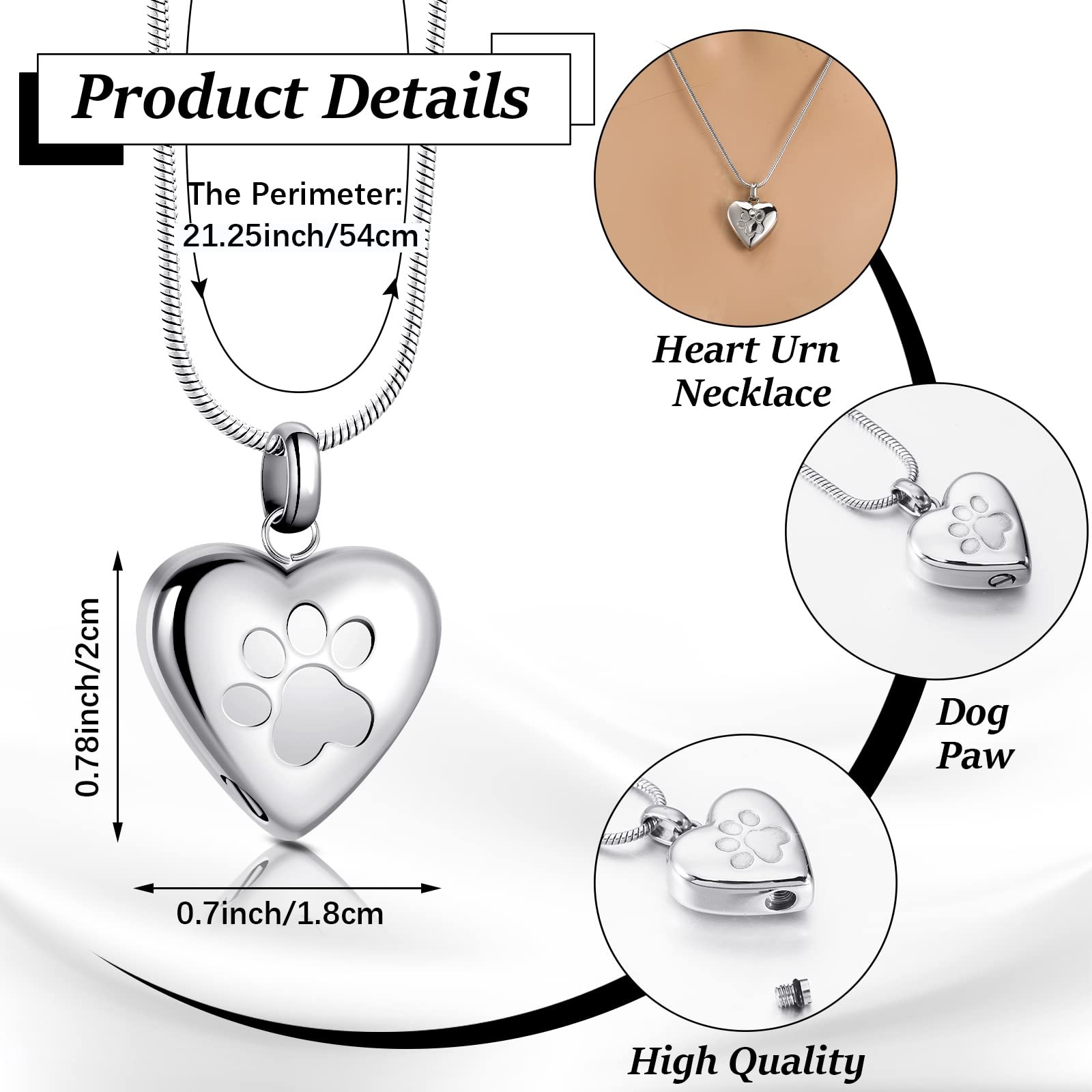 3 Pcs Pet Ashes Necklace for Dogs Urns Cremation Jewelry Paw Print Heart Stai…