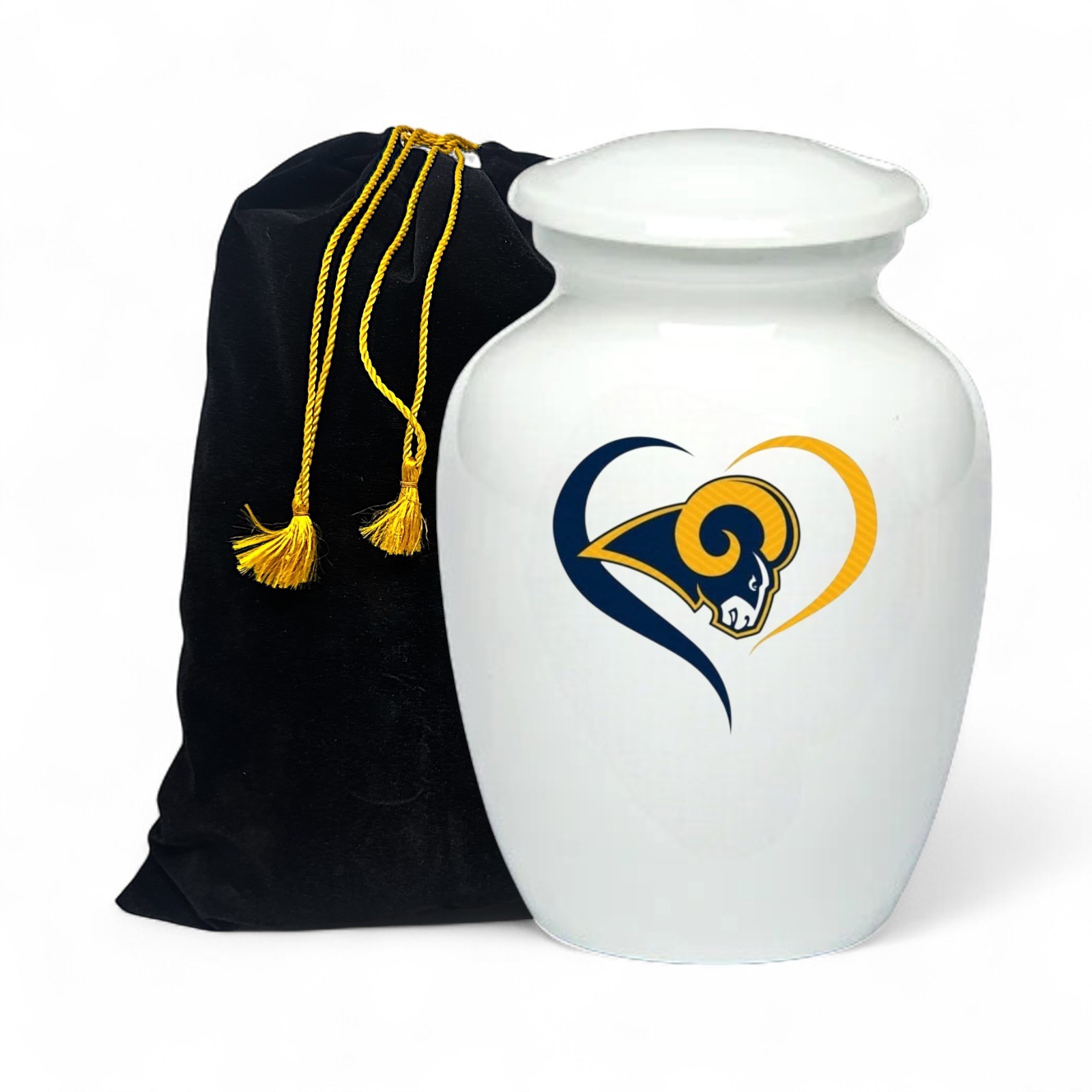 8 Inch Los Angeles Football Style Cremation Urn Adult Ashes White Metal Urns..