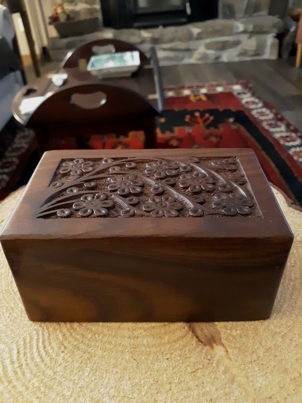 Pet Ash Holder Hand Carved Tree Of Life Wooden Box W Base Slide Opening