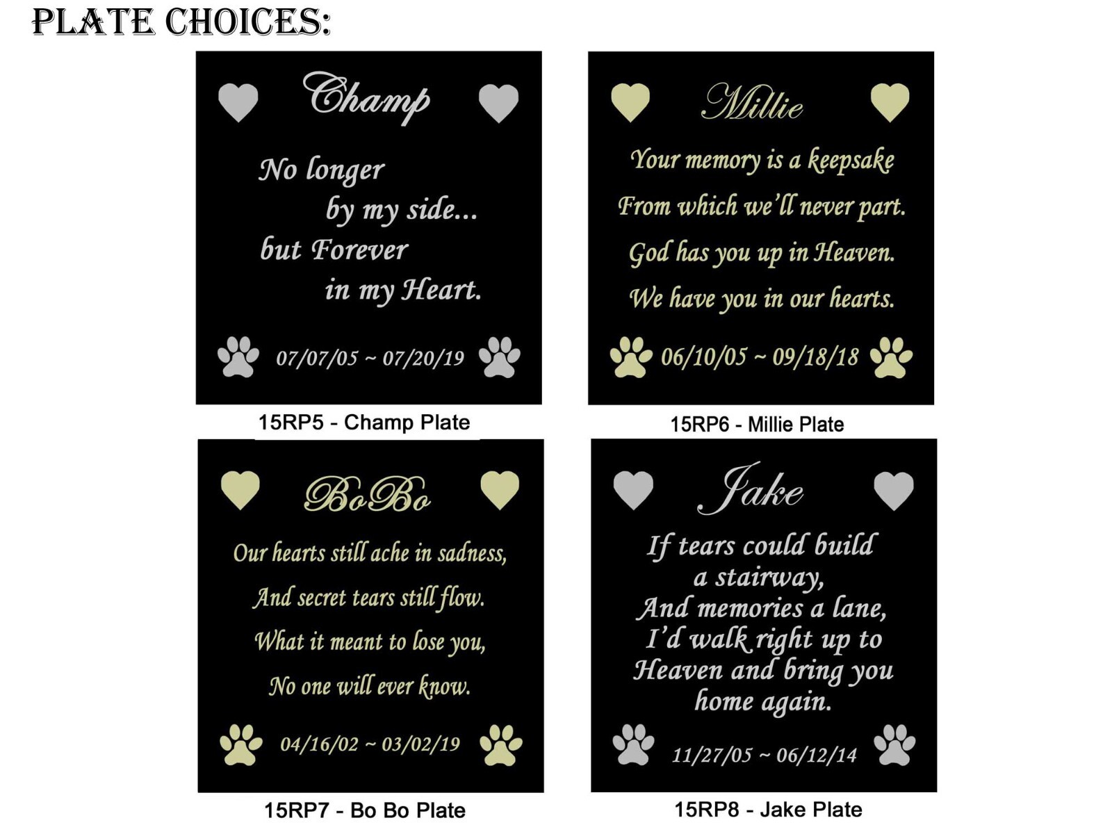 Engraved Pet Loss Poem Plate Frame Plates 2-7/8″ Square Many Choices and Designs