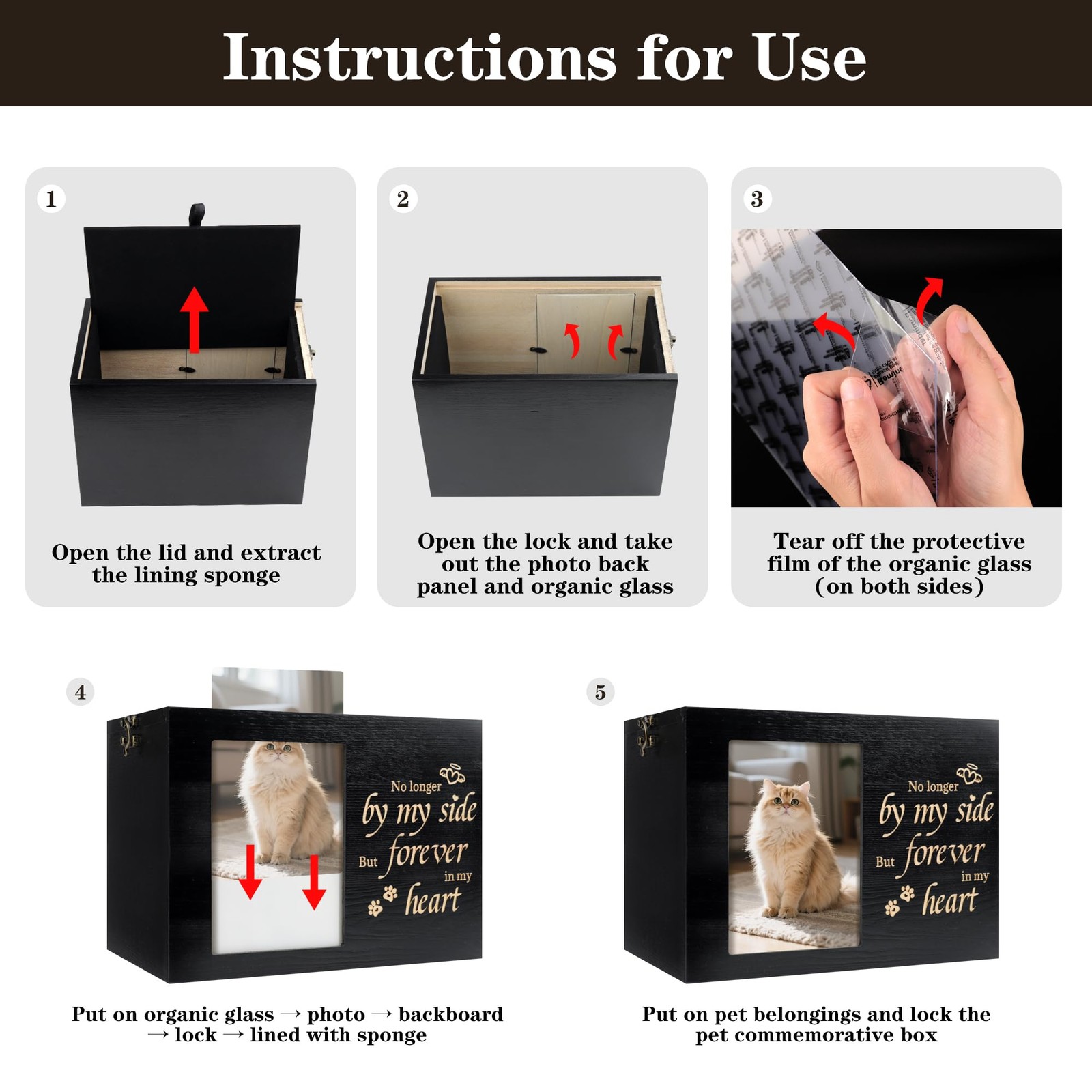 Pet Urns for Cats or Dogs Ashes with Photo Frame, Wooden Memory Box for Keepsake