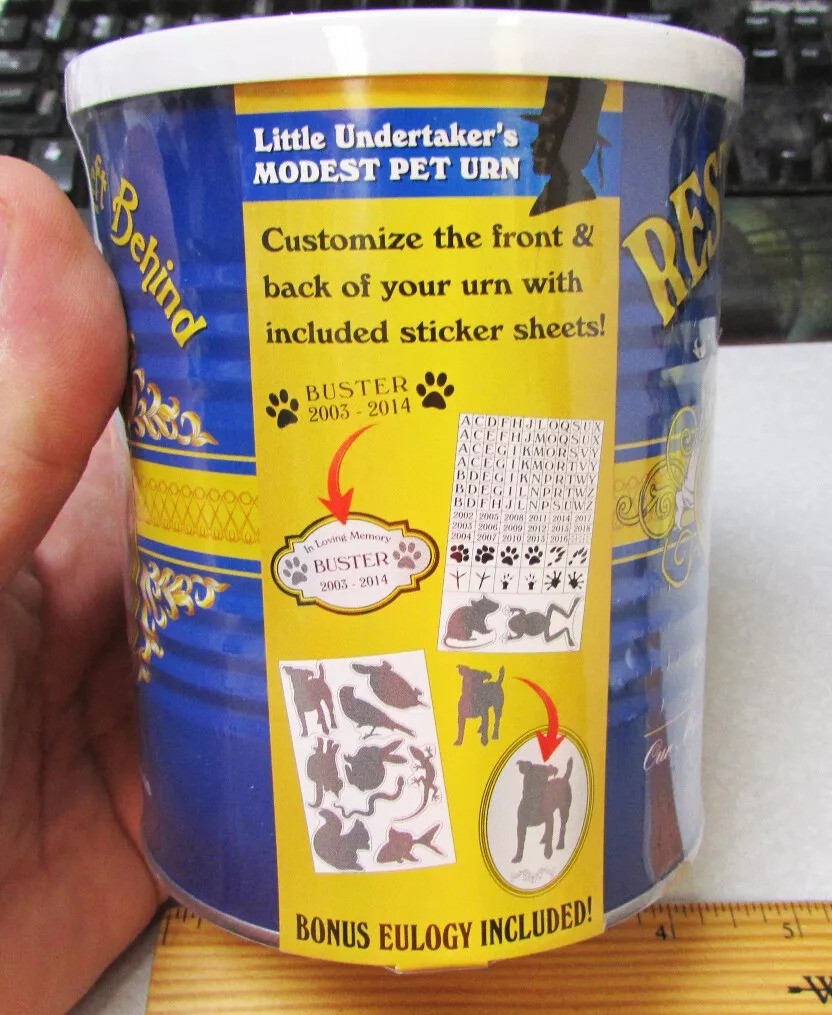MODEST PET URN – Rest in Peace Cheap Funeral Service in a Can! – Archie McPhee