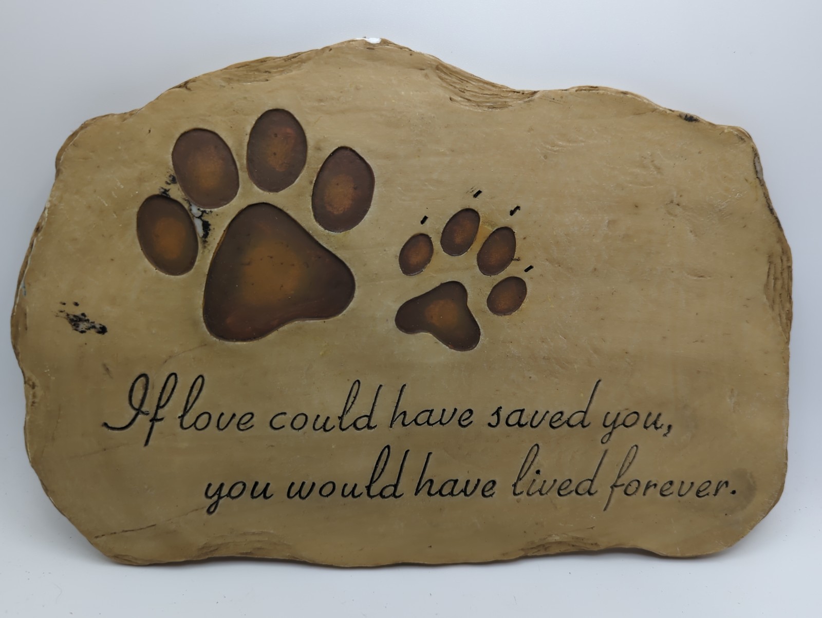Pet Memorial Stone Dog Cat Grave Marker Paw Prints Garden Plaque Resin
