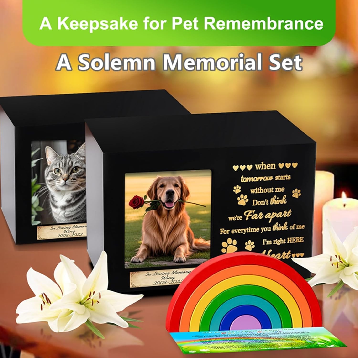 Wooden Rainbow Bridge Keepsakes Pet Urns, Handcrafted Dog/Cat Pet Urn, A Memo…